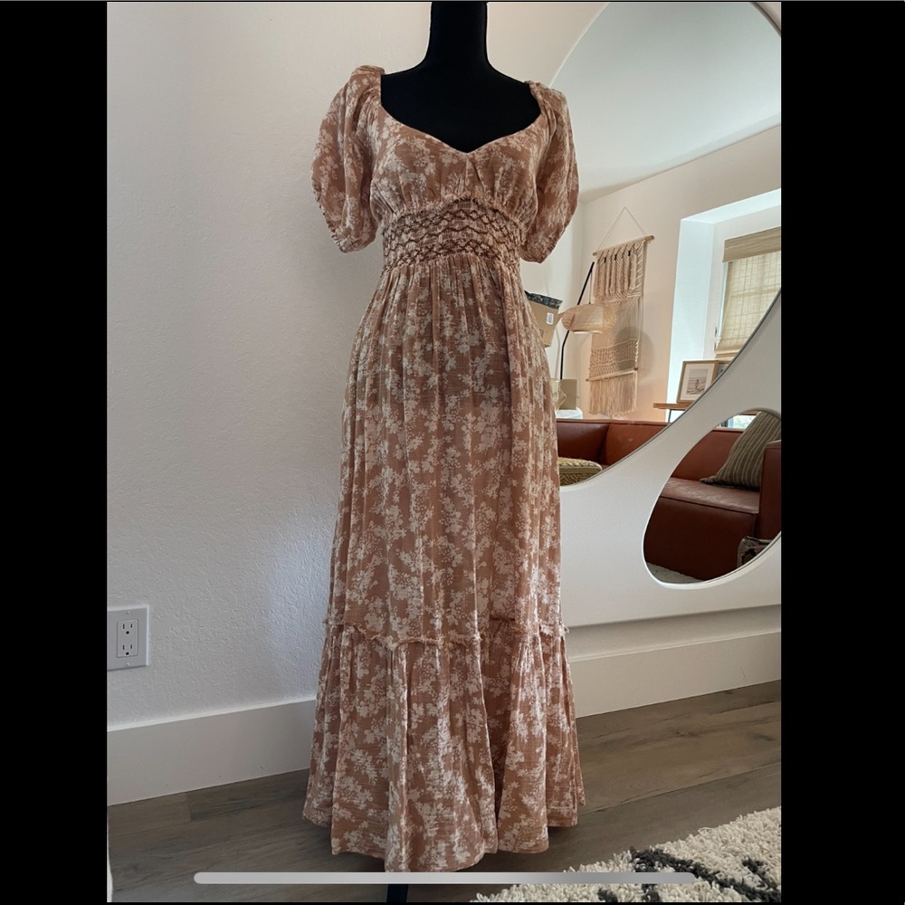 Free People Floral Maxi Dress in Beige and White